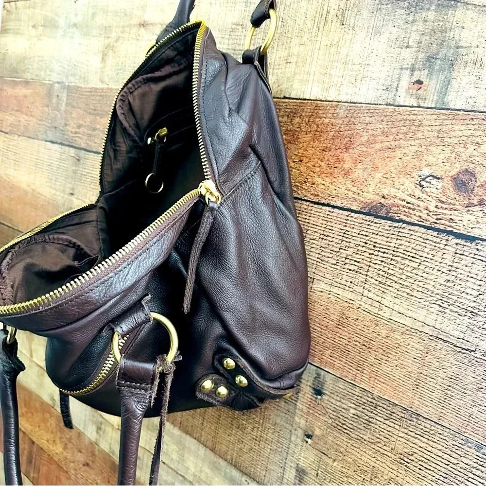 Linea Pelle Dylan Double Handle Satchel Leather Handbag- Brown